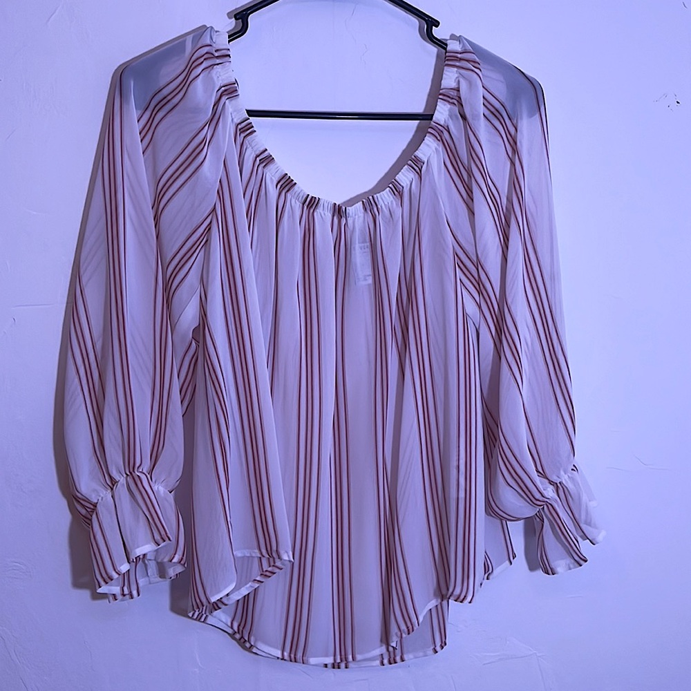 Sheer White and Red Blouse size Large from Forever 21!